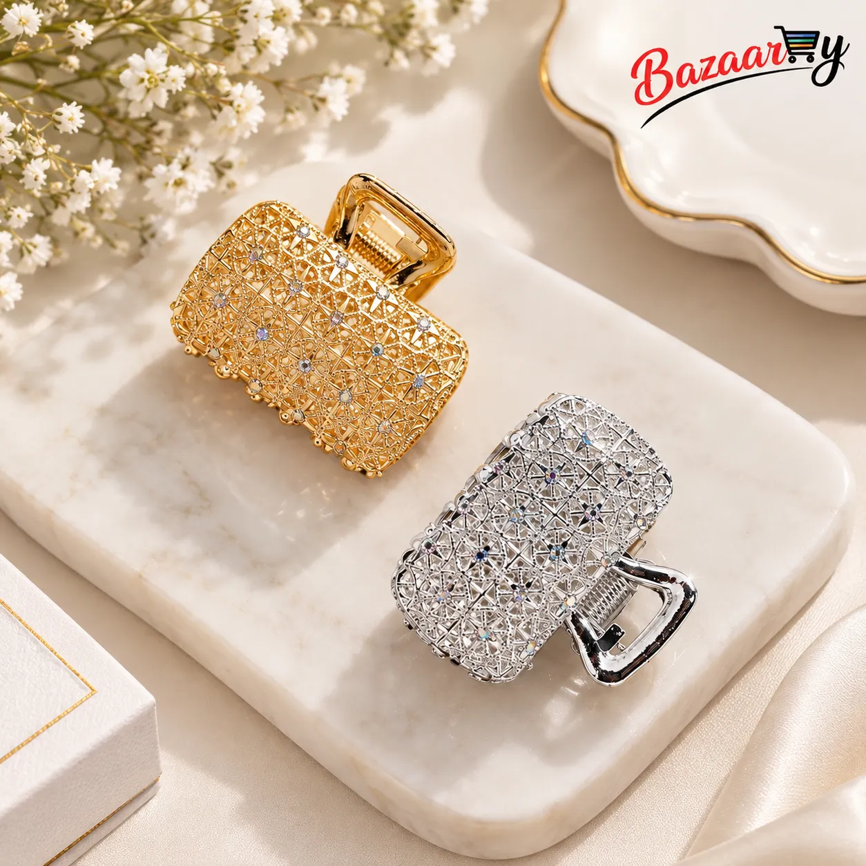 Elegant Gold & Silver Rhinestone Hair Clips for Women – Stylish Decorative Hair Accessories